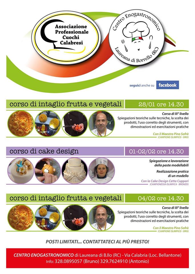 I Corsi per TUTTI proposti dal nostro Centro Enogastronomico di Laureana di Borrello (RC) nel mese di gennaio 2017 